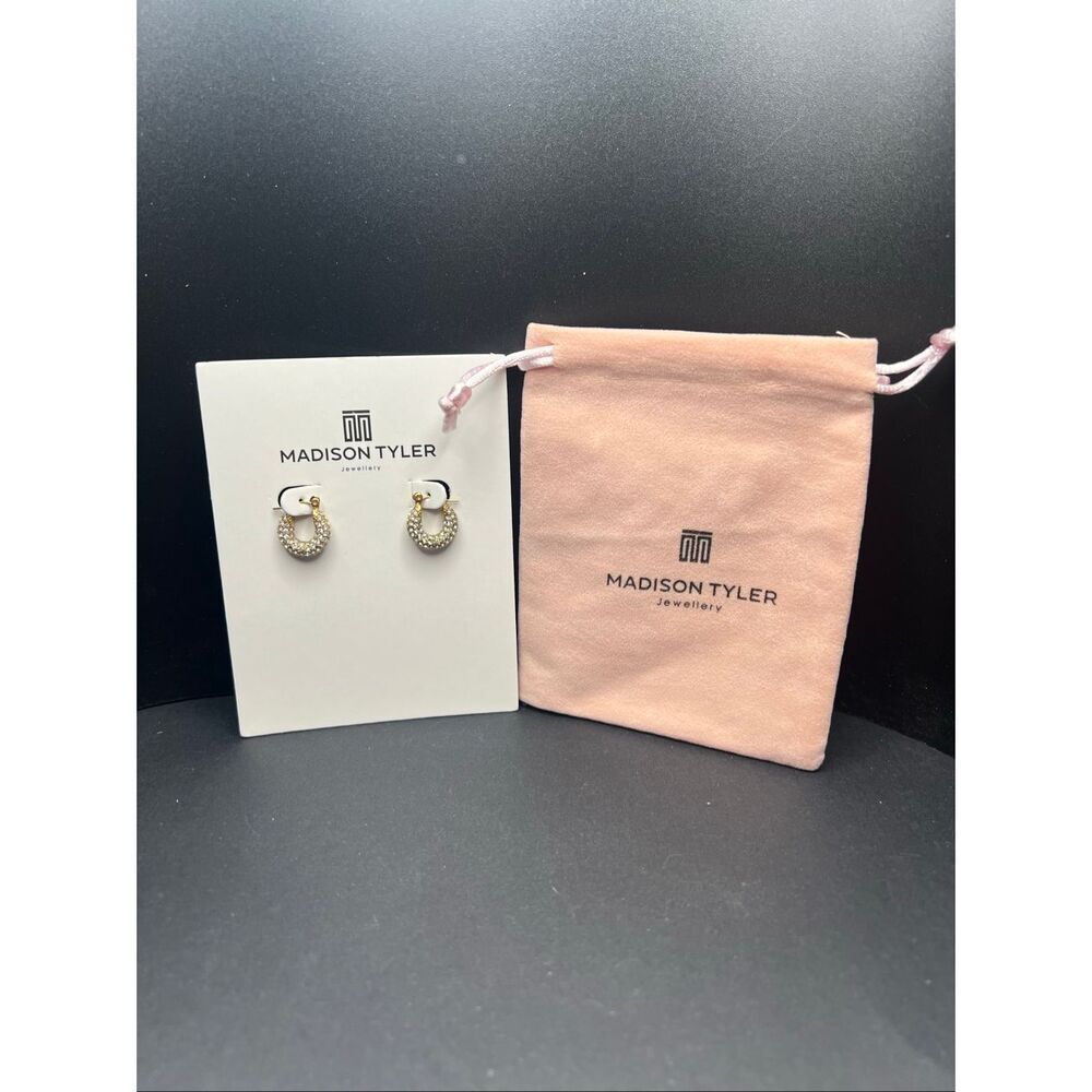 New Madison Tyler Jewellery Gold Tone Pave Rhinestone Huggie Hoop Earrings